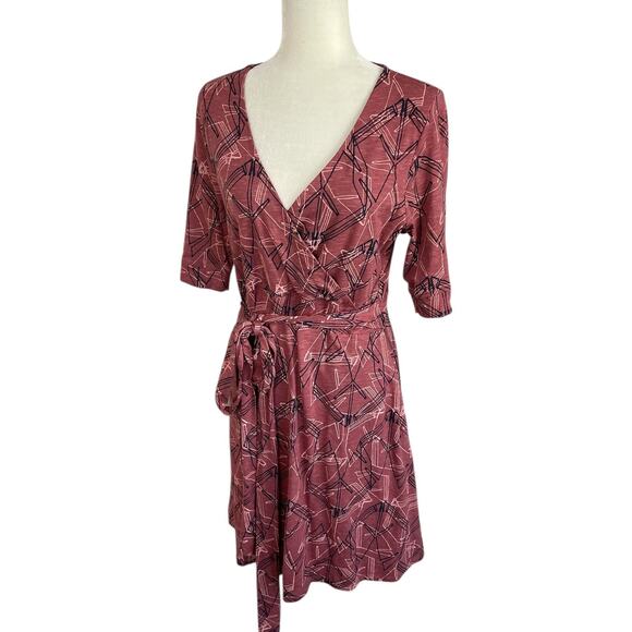 Toad & Co Cue Wrap Cafe Dress Short Sleeve Brown Size Large Travel Effortless - Picture 2 of 9